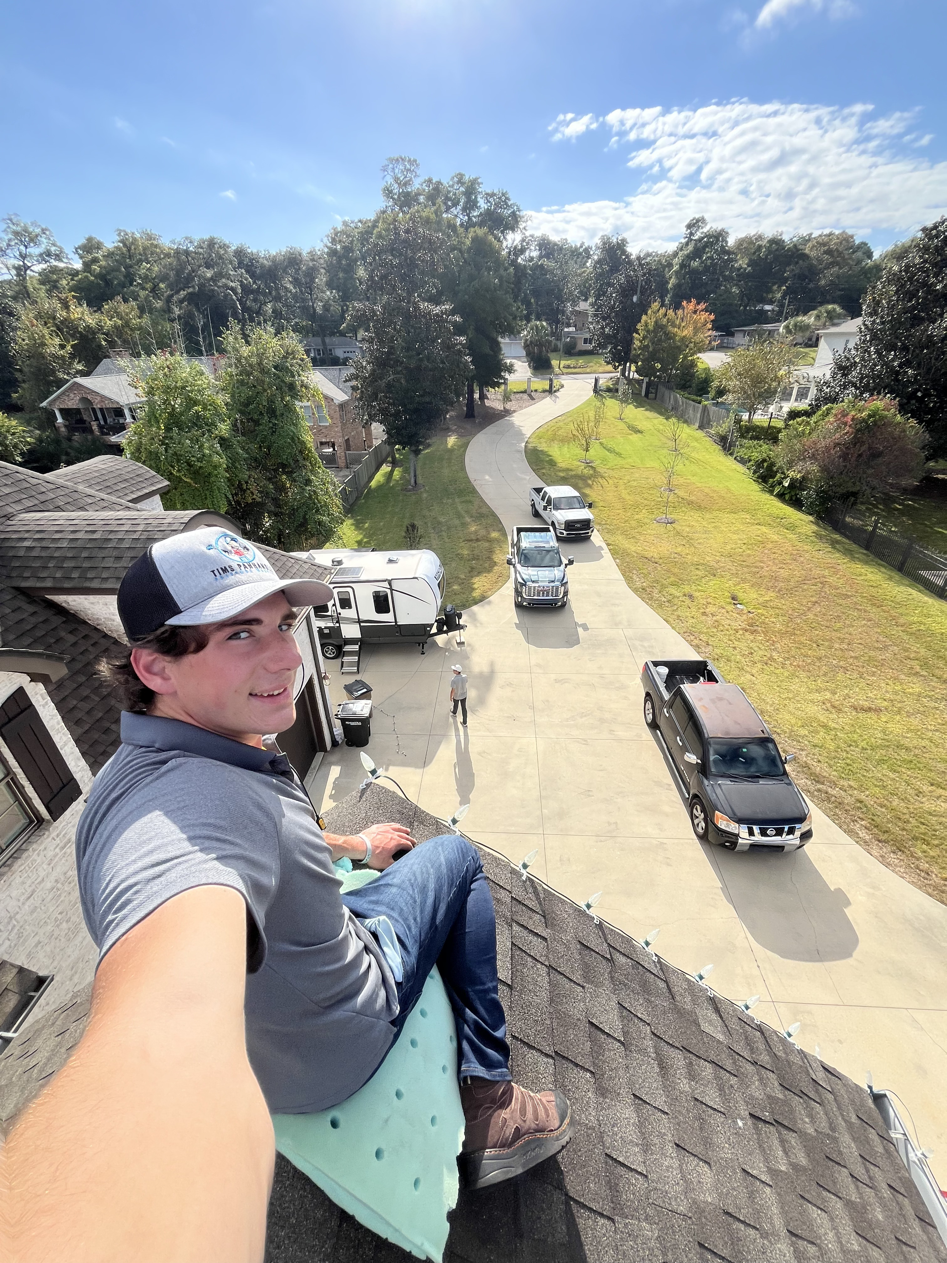 WAHOO! installer on a steep residential roof during install day