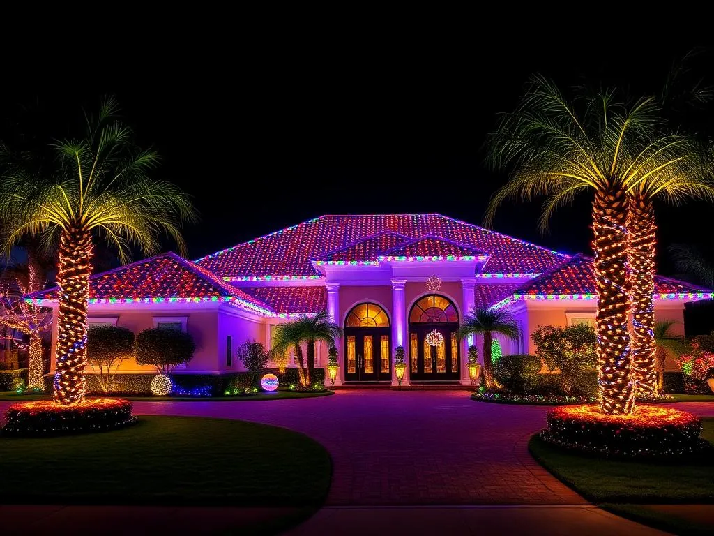 The same house fully outlined in Christmas lights after installation